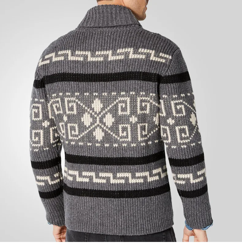 Herren Herbst Winter Mode Strickjacke Jacke Slim Fit Langarm Strickpullover mit stilvollem Revers Design lässig elegant Out – Detail 9