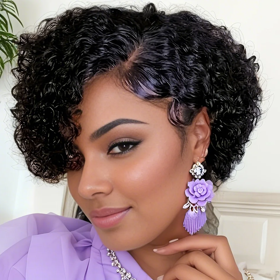 Pixie Cut Wig Human Hair Water Wave Wig 13x4x1 Lace Front Wigs Short Curly Natural Wigs for Woman image 3