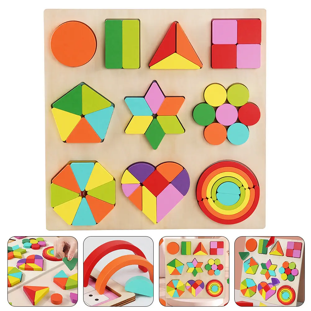 

1Set Puzzle Educational Rainbow Wooden Blocks Early Learning Cognitive Shape Matching Development Interactive Child Gift