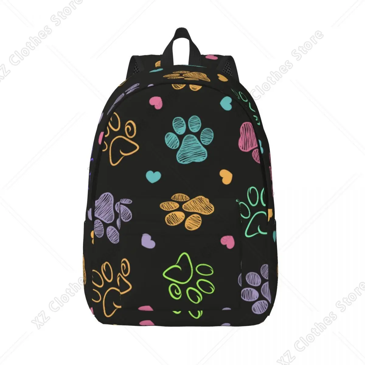 Colorful Doodle Paw Print Backpack Middle High College School Student Dog Cat Bookbag Teens Daypack Sports