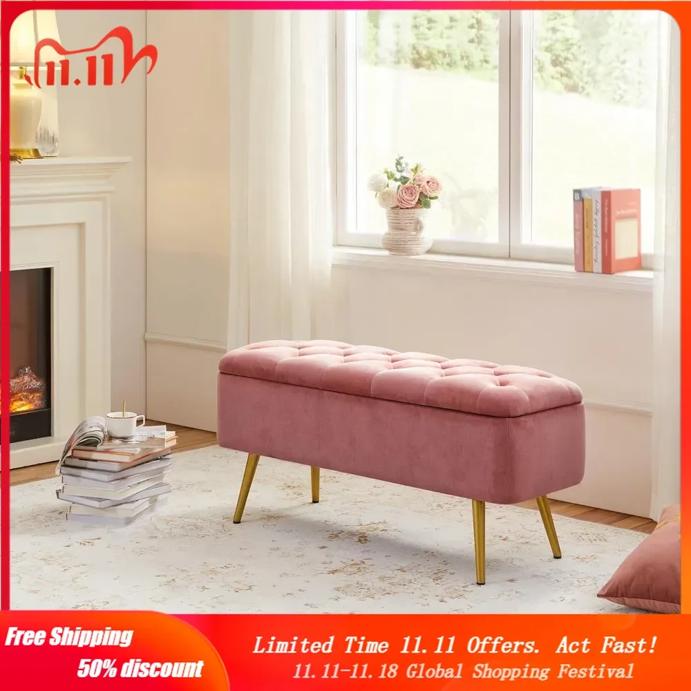 

Ottoman 42 Inches Storage with Storage Folding Polyester Boucle Bench Foot Stool Hinged Stool Footstool Bench