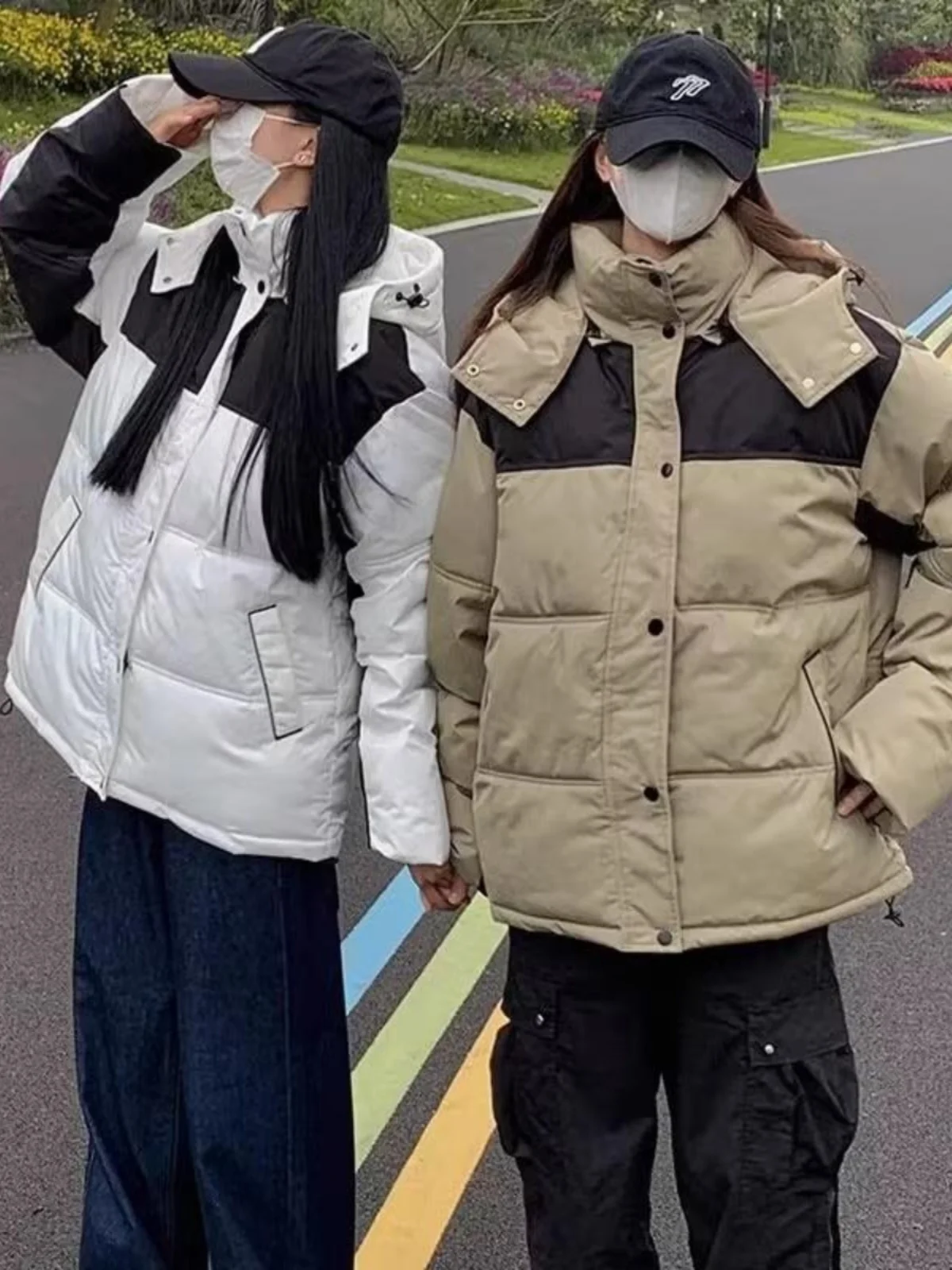

Short Puffer Jacket Women's Cotton down Coat Bread Style Couple's Thickened Winter Outerwear Straight Leg Regular Length