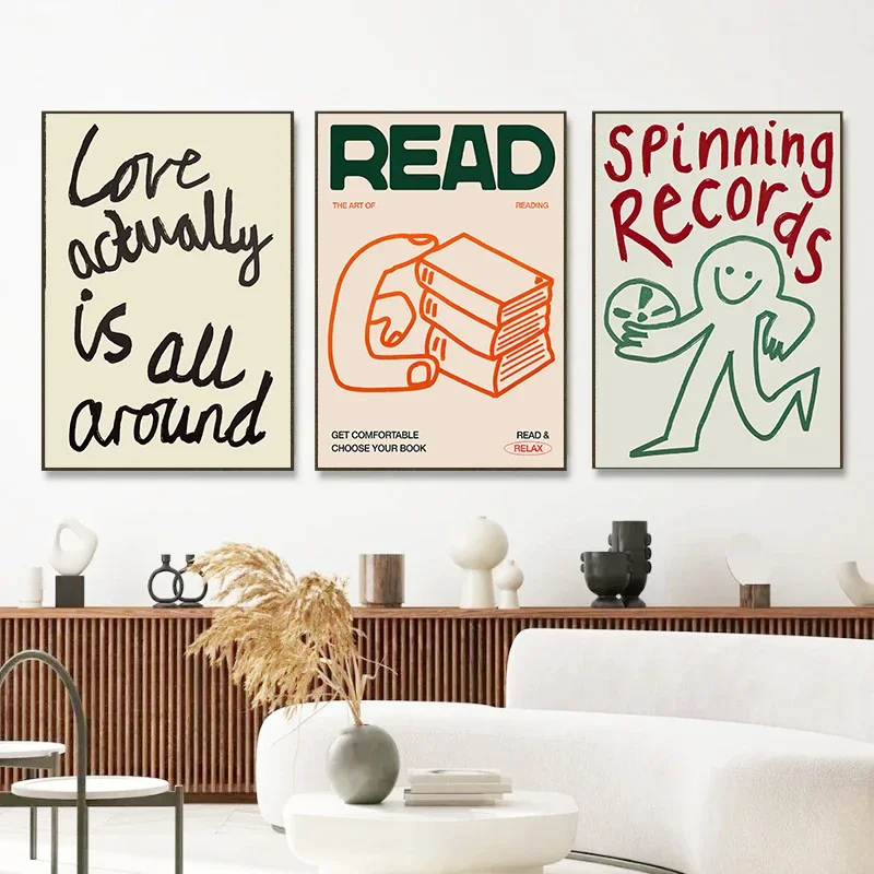 علامة مثيرة للاهتمام المزيد من الكتب مجردة قماش طباعة ملصق مرسومة باليد التوضيح الفن يطبع جدار غرفة المعيشة ديكور فني للمنزل