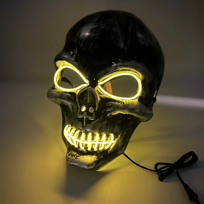قناع جمجمة شريرة للهالوين كرنفال حفلة تنكرية منزل مسكون ديكور مخيف كوسبلاي هيكل عظمي مخيف موضوع حفلة تضيء قناع