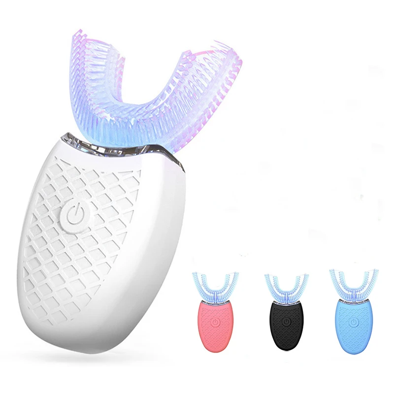 Set di spazzolini da denti automatici ricaricabili professionali impermeabili per sbiancamento dei denti intelligente a forma di U con setole morbide