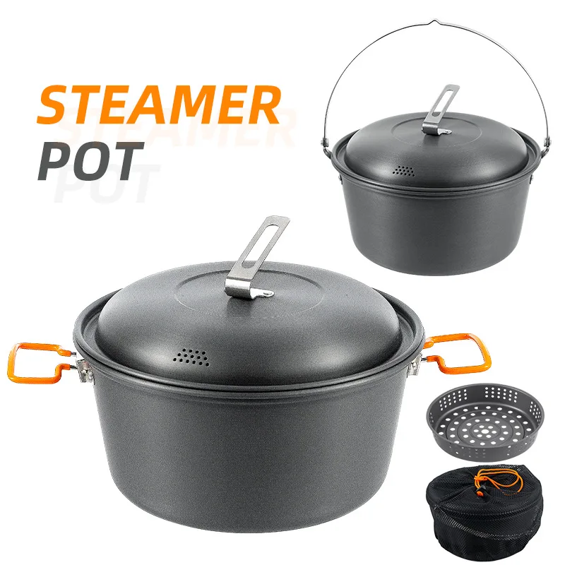 

CLS Outdoor Soup Pot 4.5L Large Capacity Travel Tour BBQ Cauldron Camping Portable Steamed Rice Cooking Noodles Hanging Pot