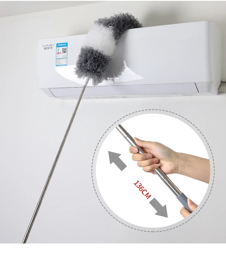 360° Rotatable Dust Brush Removal Dusters Extension Steel Pole Telescoping Household Sofa Gap Floor Cleaning Microfiber tools