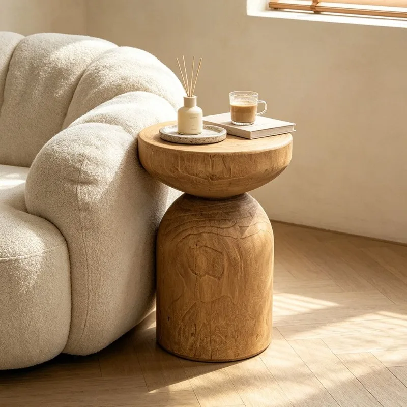 Vintage Wabi Sabi Art Faux Wood Round Side Table Living Room Sofa Bedside Guesthouse Floor Decor Novelty New Home Indoor