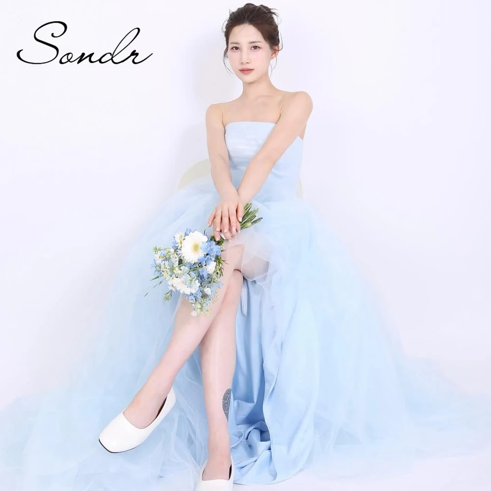 Sondr Light Blue Korean Wedding Dresses Strapless Customized Bridal Self-Wedding Dress Photo Shoot Corset Evening Party Gown