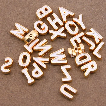 10pcs White Color Enamel Charm A-Z Letter Beads Alphabet Initial Letter loose Spacer Bead…