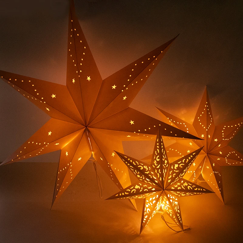 1Pcs Foldable Lantern Paper Lampshade Xmas Star 3D Hollowed Lampshade for Christmas Xmas Wedding Party Home Hanging Decorations