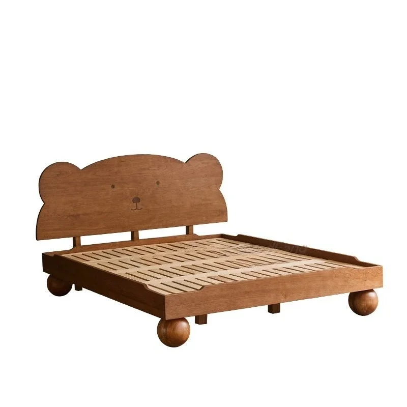 

North American cherry wood, mid-century solid wood, cartoon bear bed, boys, girls, children's room, black walnut