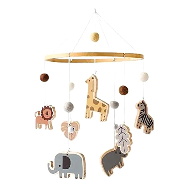 Jungle Animals, Handmade Bedroom Decor for Boys Girls, Wooden Wild Animals Mobile for Bedroom Hanging Decoration