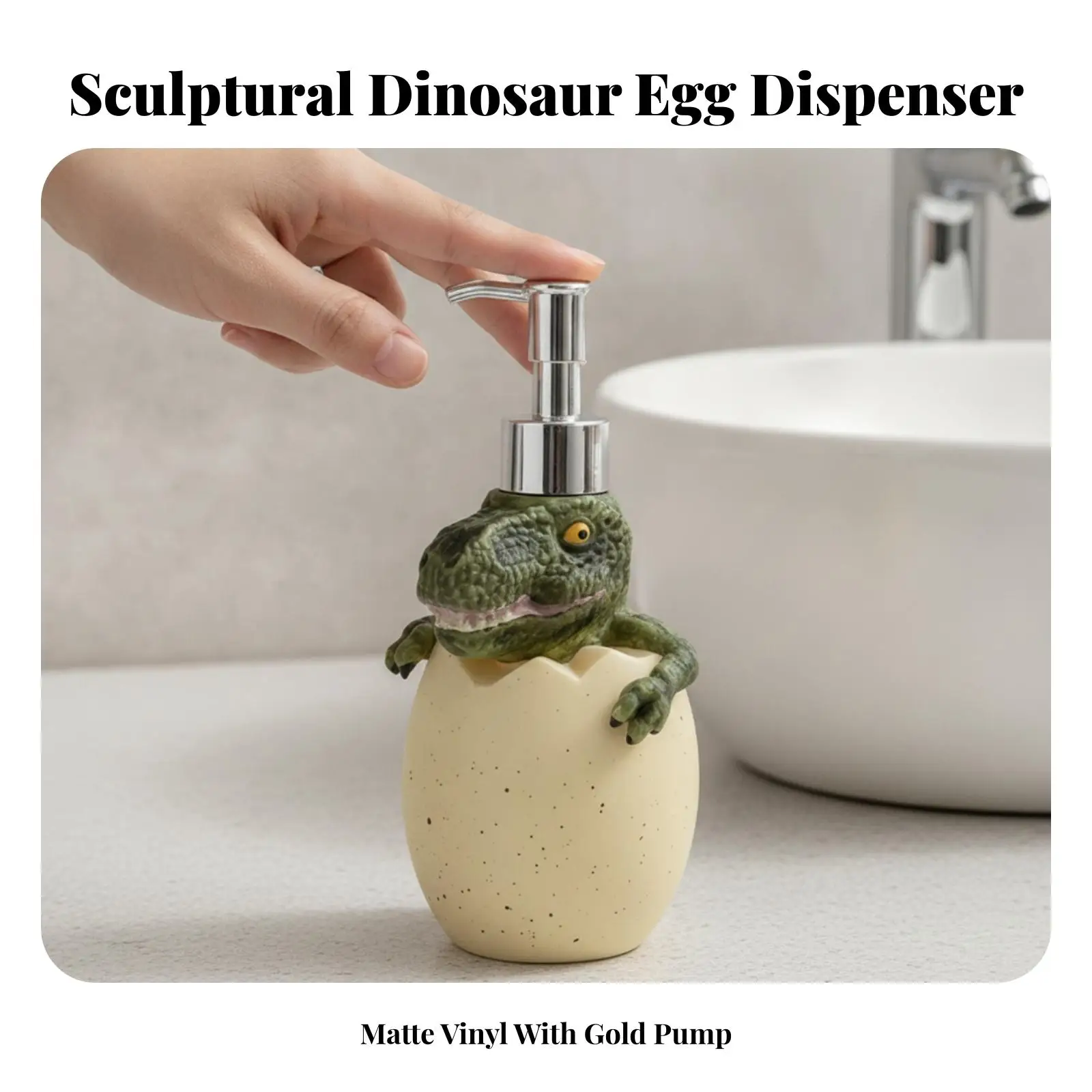 Playful Dinosaur Press Bottle Soap Pump Dispenser for Liquid Hand Soap Shampoo Holder Compact Kids Bathroom Decor