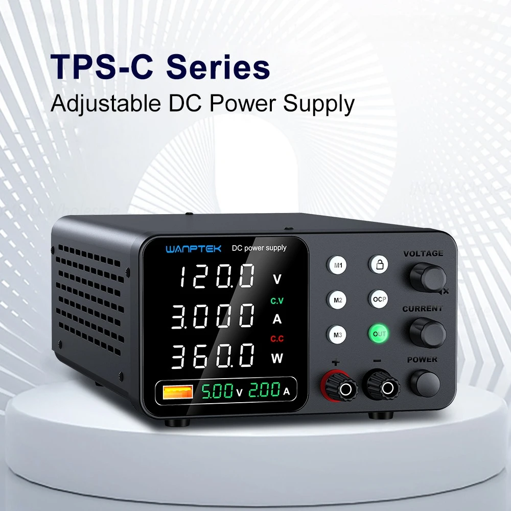 Fonte de alimentação DC ajustável TPS-C1203, três conjuntos de armazenamento 0-120V 0-3A reguladores de tensão e corrente variáveis, portátil