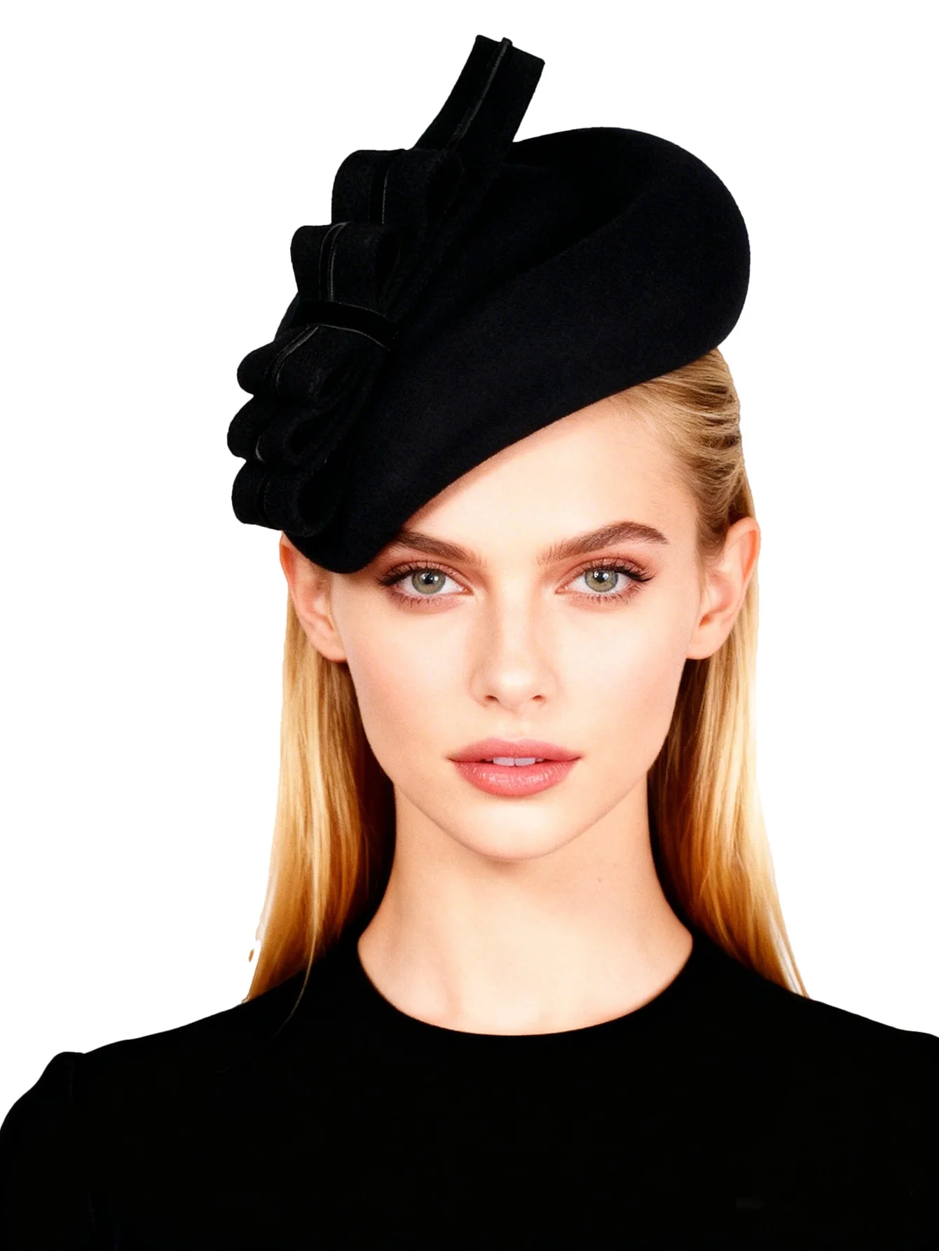 

Черные шляпки-фасцинаторы из шерстяного войлока для женщин, свадебные, элегантные, для чаепития, торжественных мероприятий, церкви, коктейльных вечеринок, с бантом.