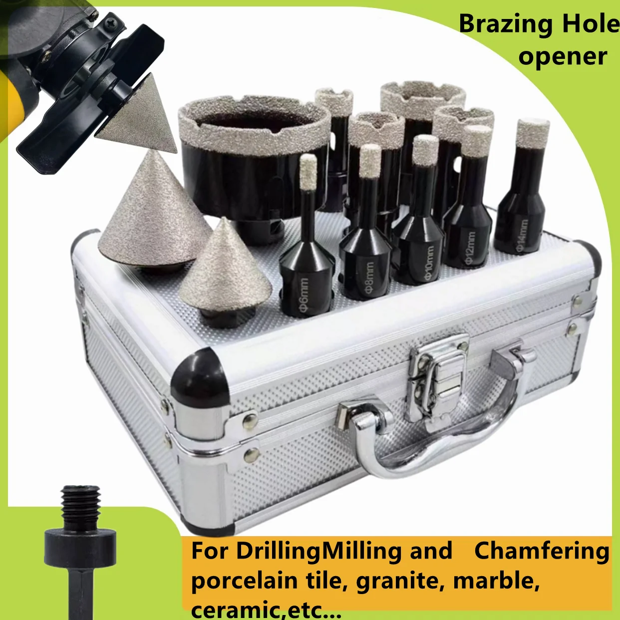 

13Pcs Tile hole opener Threaded Vacuum Brazed Drill Bit Set emery dry drill bit all-ceramic tile marble granite hole opener