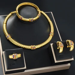 Luxury 18k Gold-Plated Women's Jewelry 4-Piece Round Necklace Bracelet Earrings Ring Gold Classic Dubai Wedding Gift
