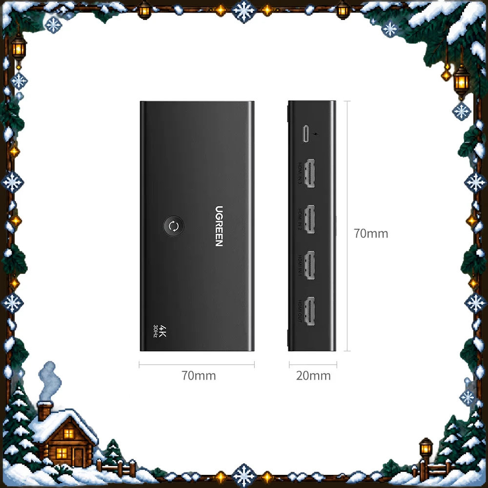 UGREEN AW500 HDMI Switch 3 Input 1 Output 4K 30Hz HDMI 1.4 Optical and 3.5mm Audio Extractor with Remote Control