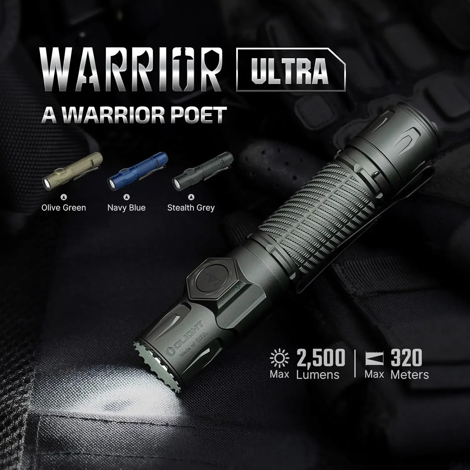 OLIGHT Warrior Ultra 2500 Lumens Tactical Flashlight, Compact Dual Switches Rechargeable Bright Light