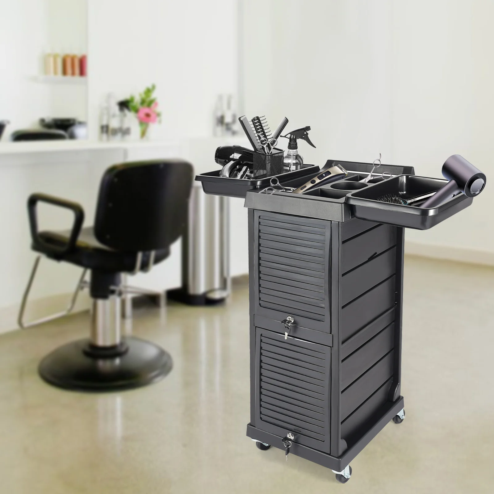 

7-Tier Lockable Beauty & Hair Cart with Durable Wheels for Salon Organization