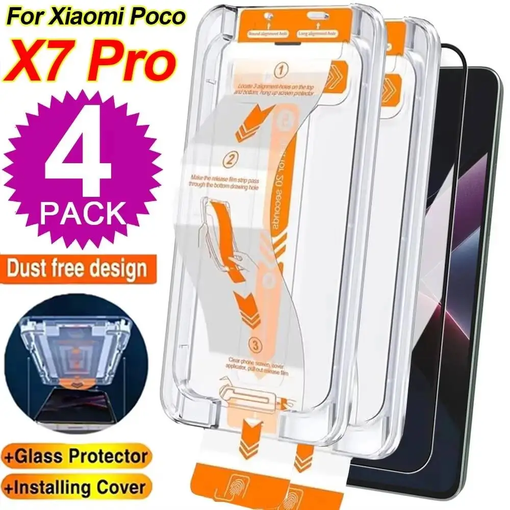

1-4Pcs Dust Free Screen Protector For Xiaomi Poco X7 F7 M7 X6 X5 F6 F5 F3 M4 M6 Pro C75 Easy To Install HD Tempered Glass