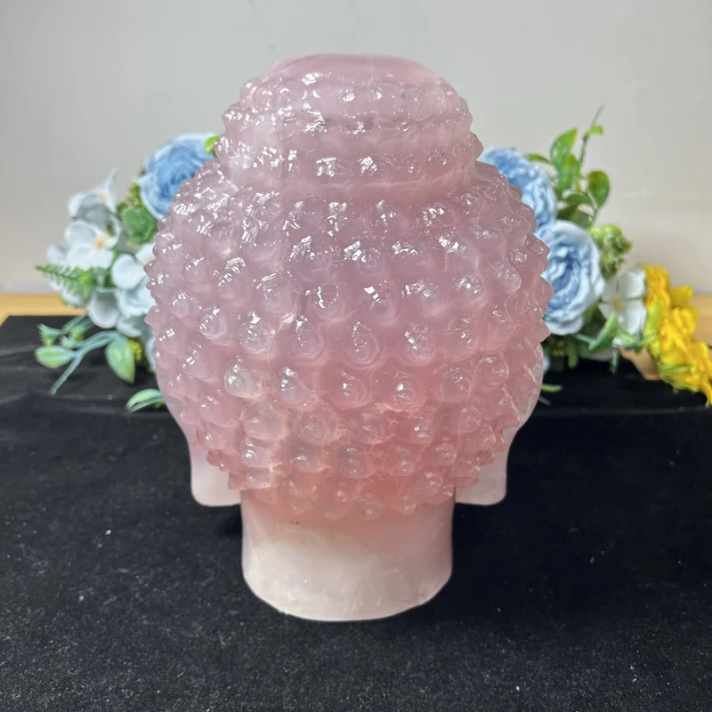 Rose Quartz Buddha Head Carvings Healing Hand Carved Fengshui Crystal Buddha for meditation