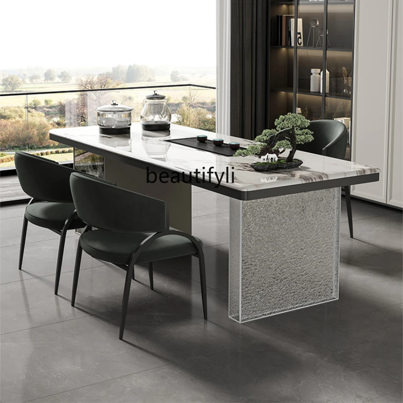 Italian light luxury rock slab tea table and chair combination office home balcony acrylic tea table