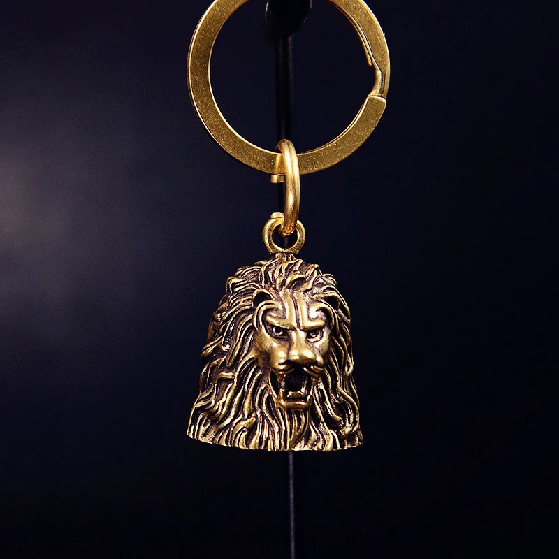 1 unidad Campana de bronce artesanal con cabeza de león, campana de viento, campana de bronce para coche, regalo creativo, colgante Feng Shui para el hogar