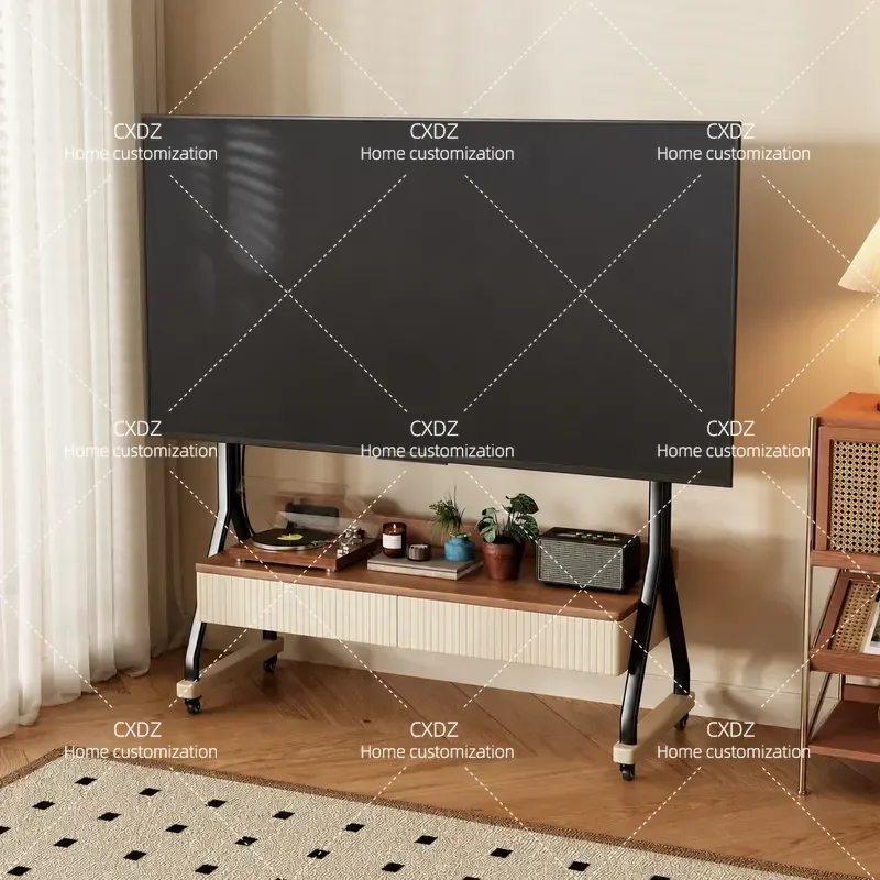 Solid Wood Removable TV Cabinet with Wheels Floor Storage Stand for Living Room Small Apartment 2026 New Design