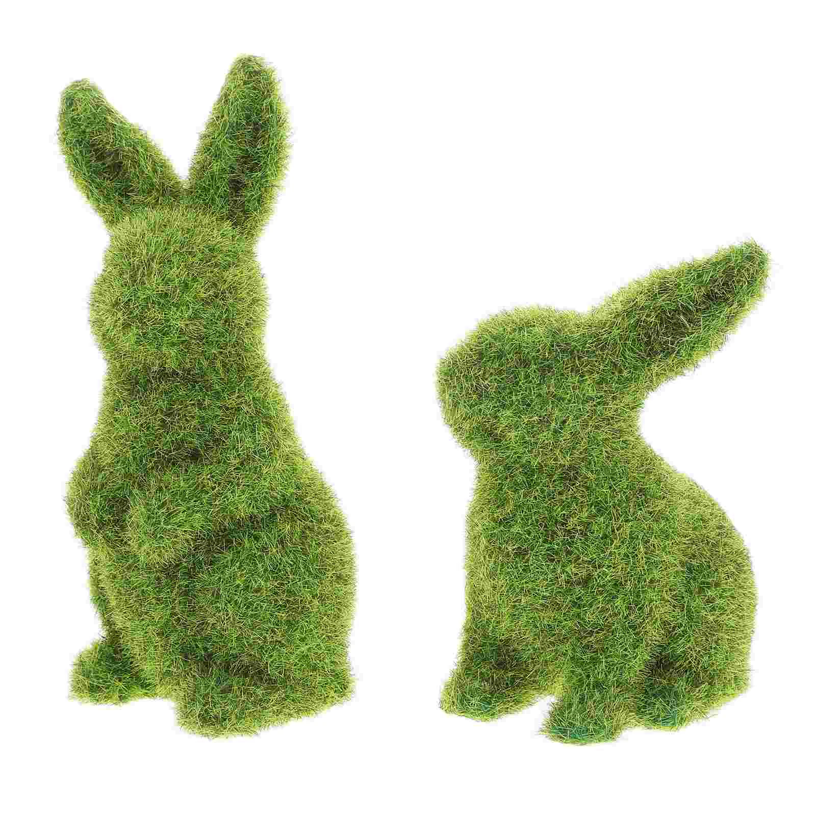 

2 Pcs Green Rabbit Ornament Easter Adornment Figurines Flocking Bunny Statue Festival Decor Lawn Wedding Craft Stuffed