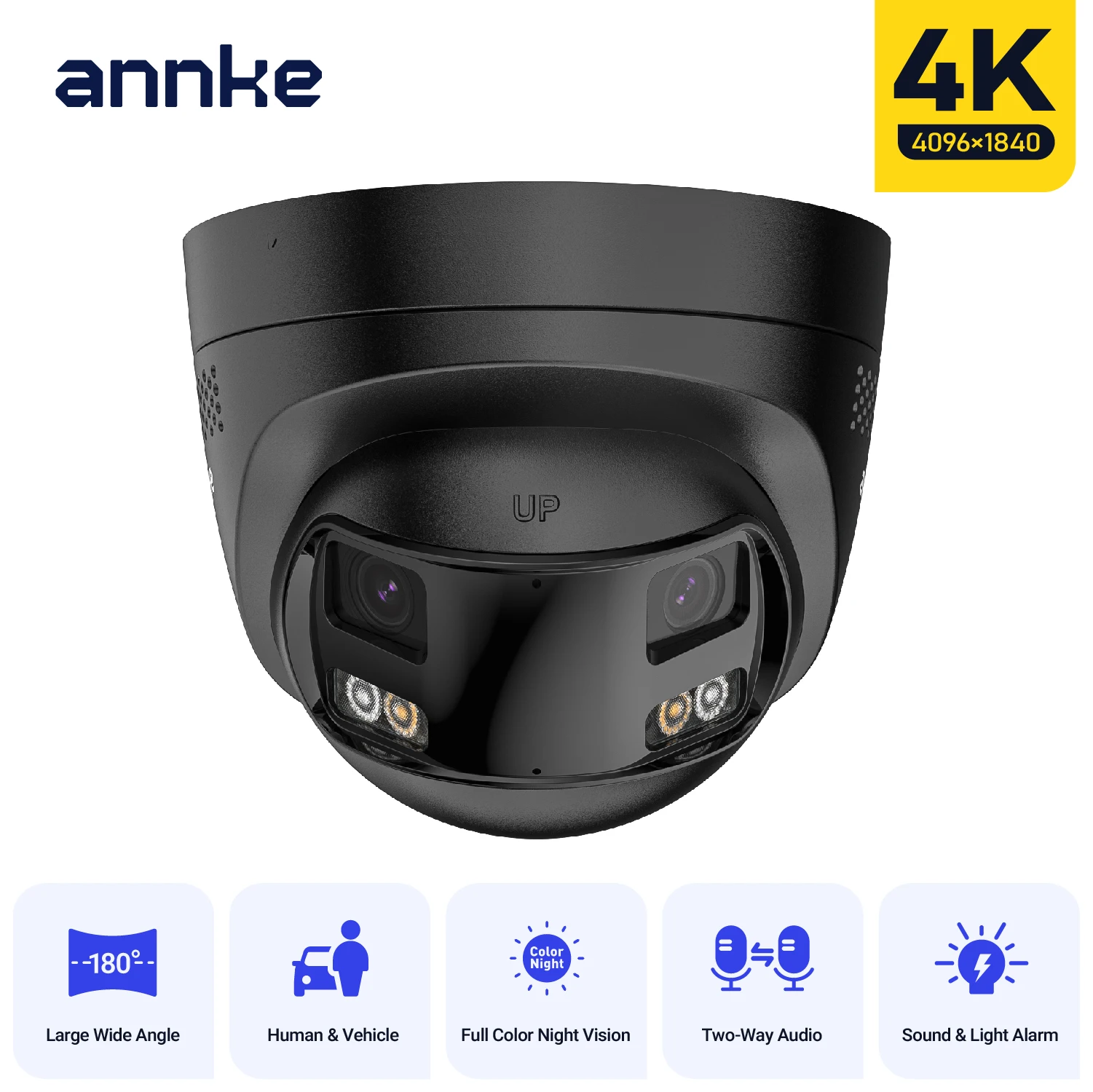 ANNKE 8MP Dual-Lens PoE Camera, 180° Wide Angle Outdoor IP Camera with Stitching Tech, Full-Color Night Vision, Motion Alert with Siren, 2-Way Talk, IP67 Weatherproof, Supports Up to 256GB SD Card