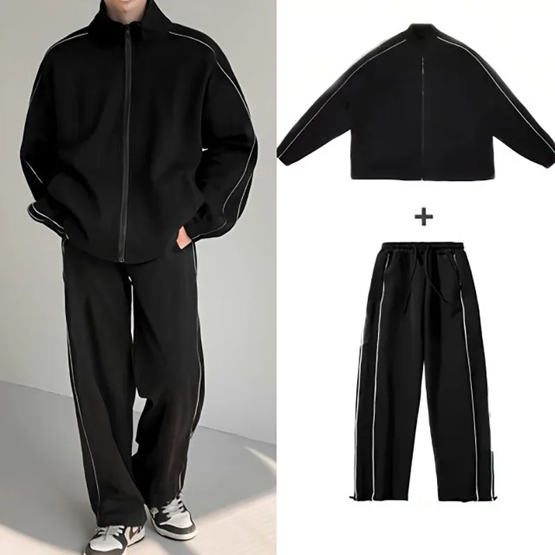 Men's Sets New Casual One-piece Suit Male Sportswear Women Suits Overalls Trousers Loose Fleece Zipper Long Sleeves Jacket Pants