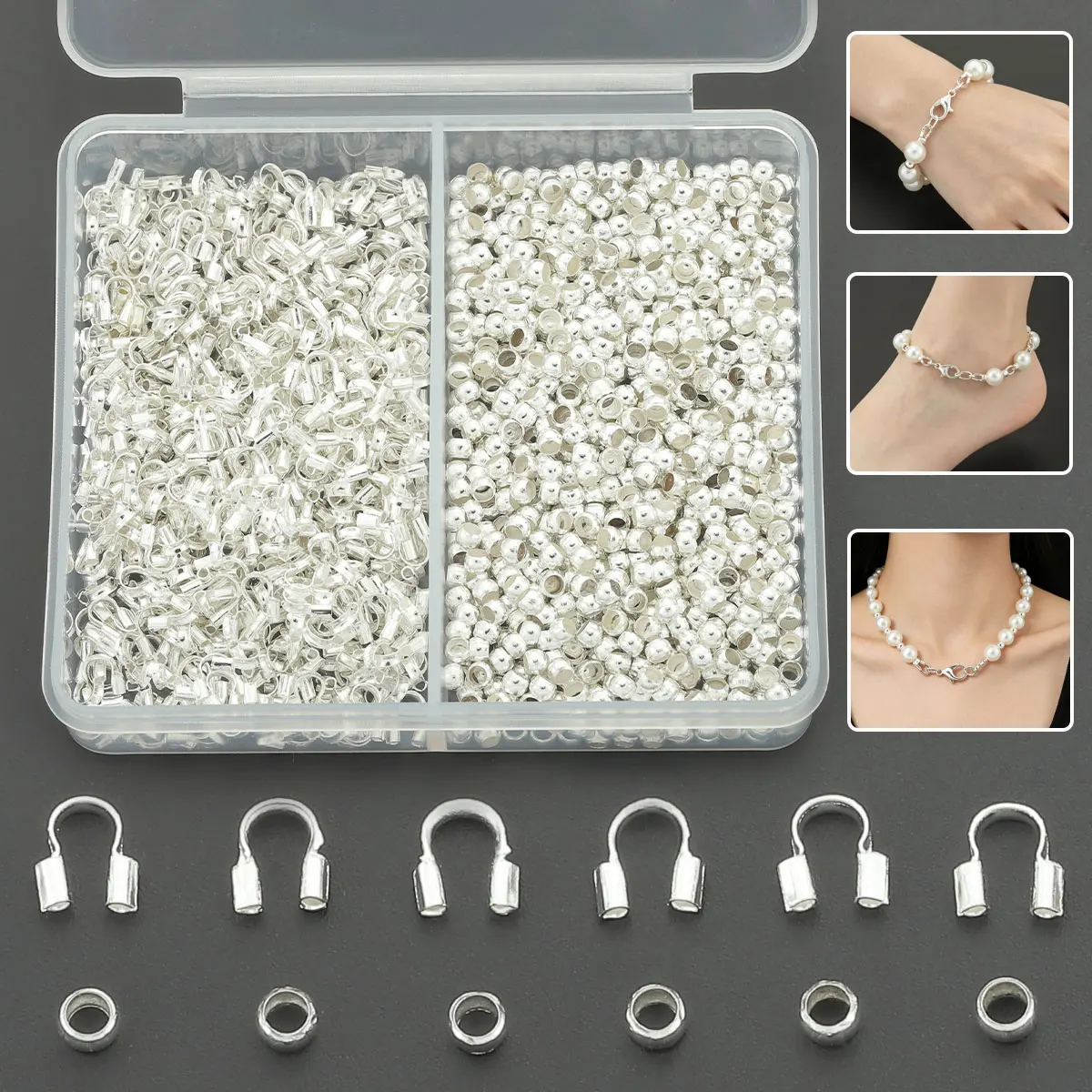 200 Pieces/box Jewelry Making Kit Includes Positioning Beads and U-Shaped Buckles. Suitable for DIY Jewelry Closure Making