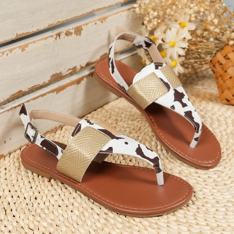 Summer Ladies Sandals 2024 New Fashion Gladiator Sandals, Flat Casual Women\'s Shoes Outdoor Beach Flip Flop Sandals Solid Color