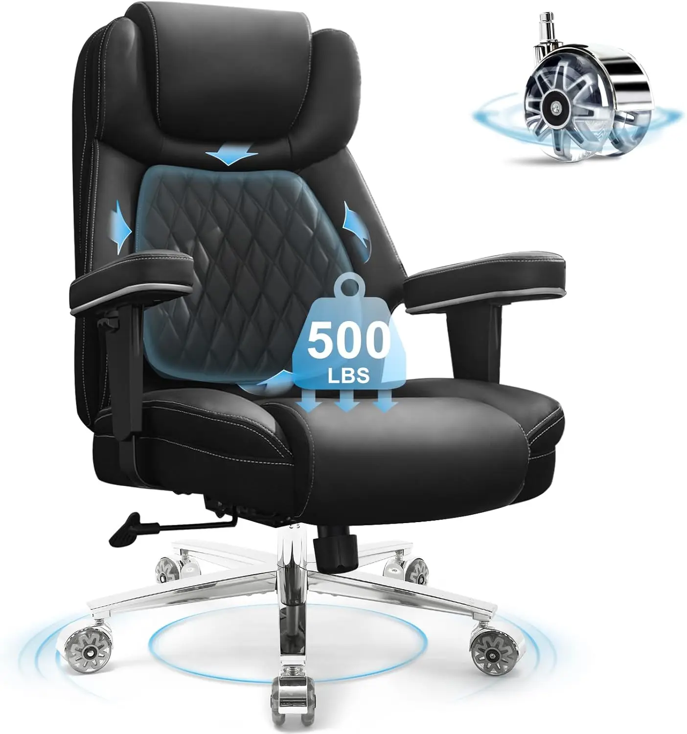 Big And Tall Office Chair 500Lbs, Heavy Duty Office Chair With Large Wheels, Extra Wide Office Chair,Adjustbale Ergonomic