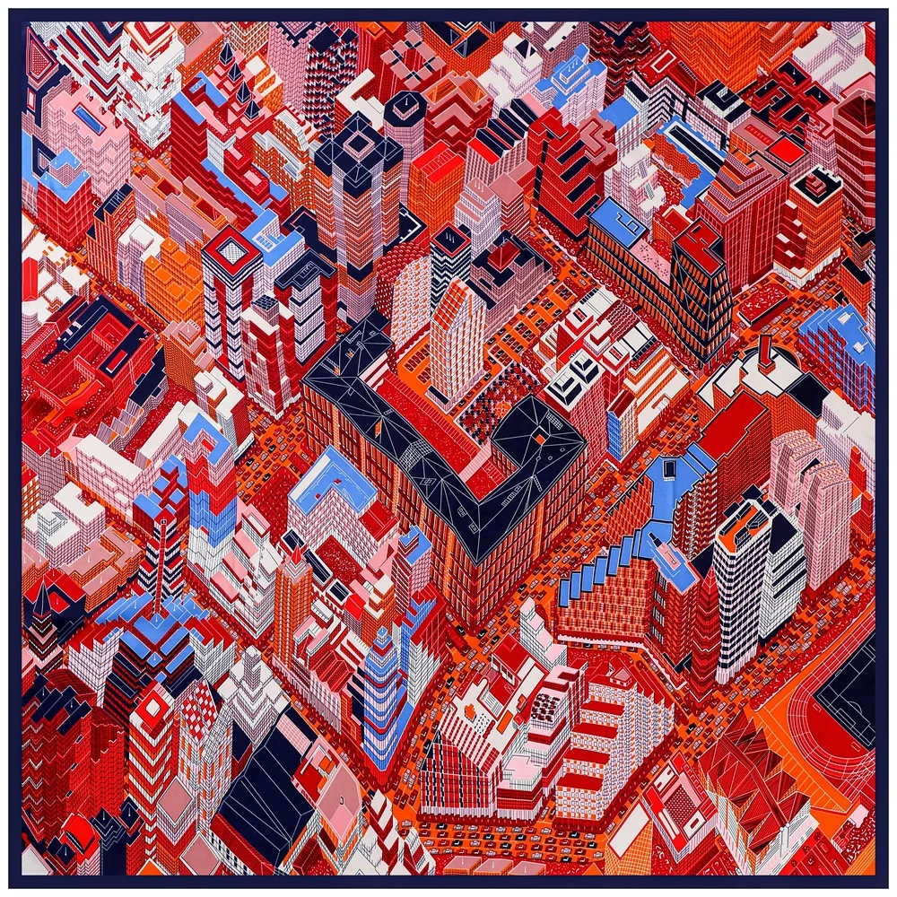 POBING Seidenschal für Damen, große Schals, Stadt-Bouwstolen, quadratisches Bandana, luxuriöses Kopftuch, Hijab-Schal, weibliche Foulards, 130 cm – Detail 2