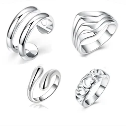 4pc/set Fashion Charm Silver 925 Plated Finger Ring Set for Women Vintage Boho Knuckle Party Rings Jewelry Wedding Gift for Girl