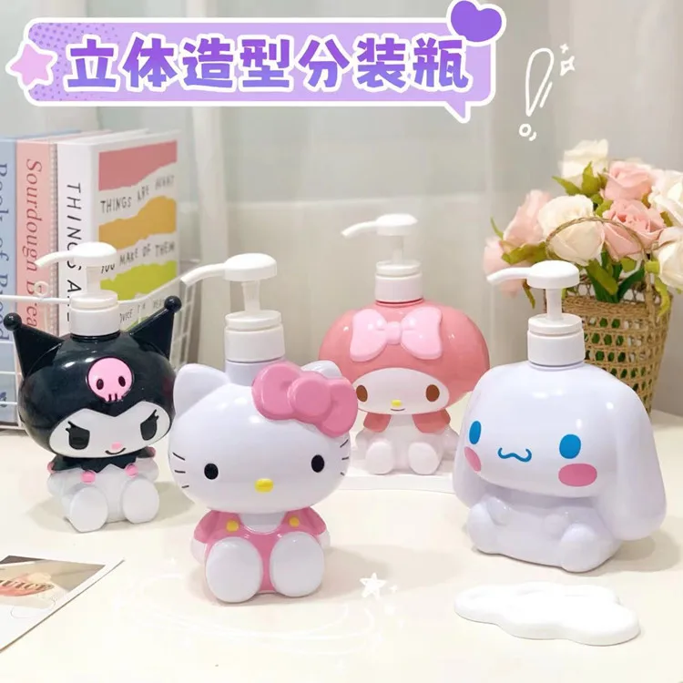 Kawaii Sanrio ขวดใส่เจลอาบน้ำ3D การ์ตูนอนิเมะขวดใส่โลชั่นของฉัน Cinnamoroll Kuromi ความจุขนาดใหญ่