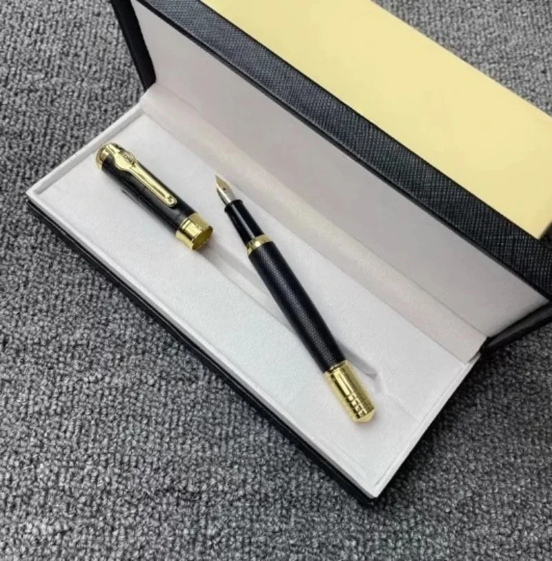 26 M Brand Black Leather Grain Gold Clip Business Fountain Pen, Luxury Office Gift Writing Calligraphy Pen（No Pen Box Included）
