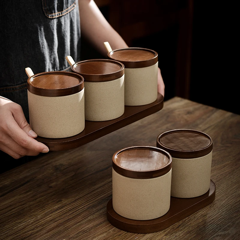 Japanese Sle Cerc Kitchen Storage Jar Set Salt And Sugar Canister Restaurant ade Pepper And Chien ence Container