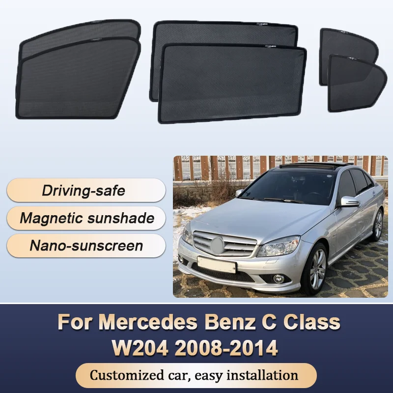 Sun Shades For Mercedes Benz C Class W204 2008-2014 Sunshades Magnetic Heat insulation Mesh Window Curtain Visor Car Accessories