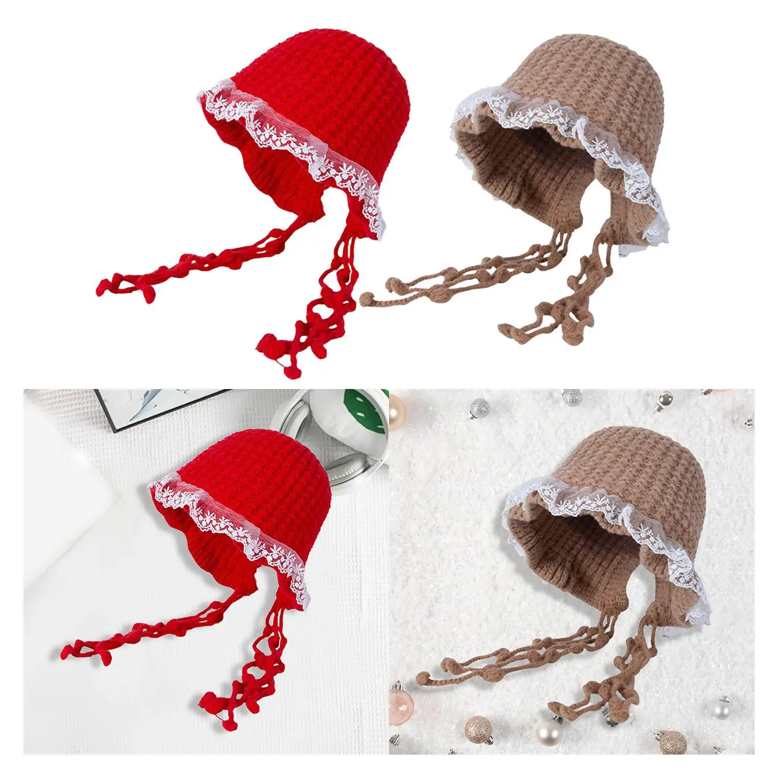 

Женская вязаная шапка, мягкая уличная защита ушей, зимняя лыжная шапка с кисточками