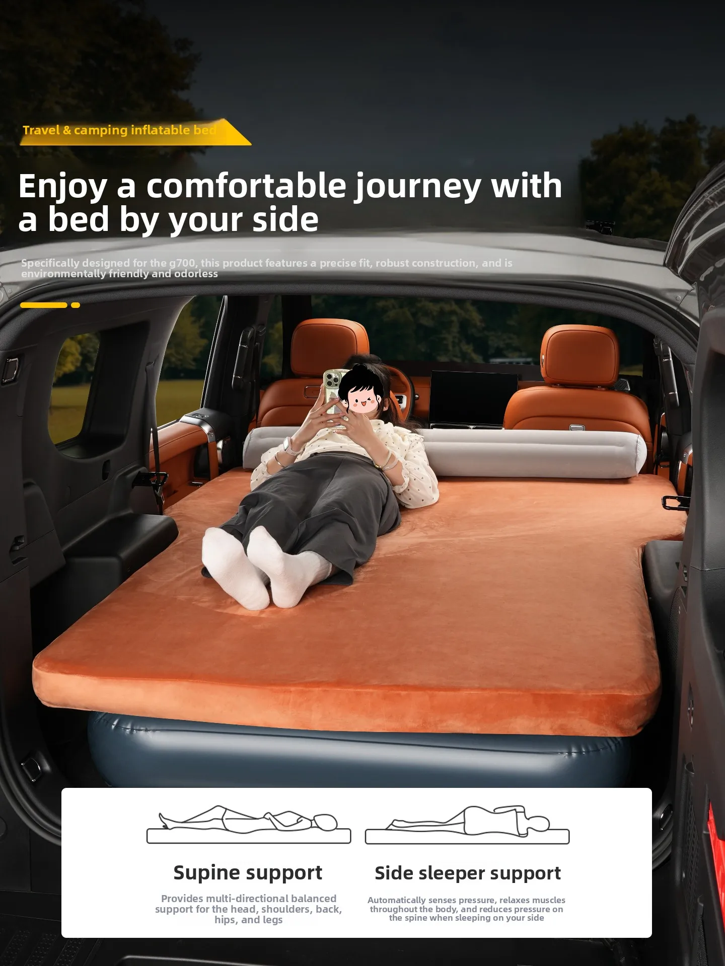Car Inflatable Mattress For Jetour G700 2025 2026 Suede Trunk Inflatable Sleeping Pad Outdoor Camping Car Travel Bed Accessories detail image 2