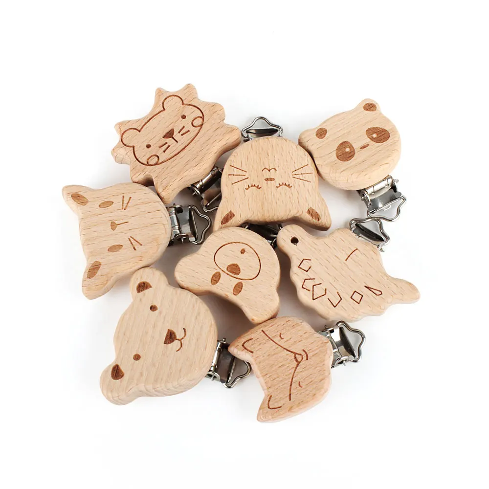 1pc Wooden Pacifier Clip Food Grade Natural Beech DIY Soother Accessories  for Baby Teething Pacifier Chain Dummy Holder Clip