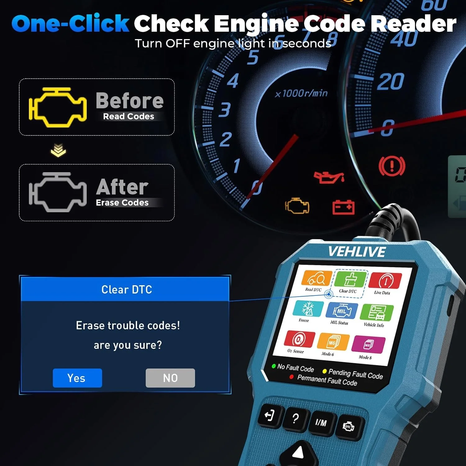 Picture 6: EOBD Code Reader V880 OBD2 Scan Tool Fault Code Scanner Multi-language Cars Diagnostic Tools Engine System Battery Tester Tools