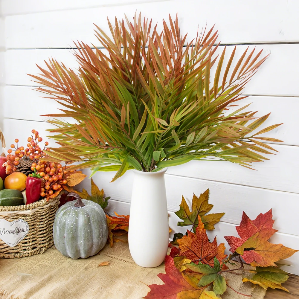 

1Pc/3Pcs Artificial Fall Plants Bushes Palm Fake Shrubs Bush Greenery Plants Faux Fern for Home Garden Autumn Harvest Decor