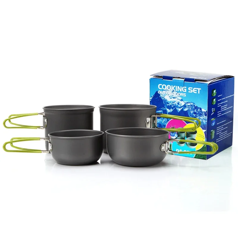 

2-3 Person 4 Pcs/Set Outdoor Camping Utensils Pan Pot Dishes For Tourism Aluminum Alloy Picnic Cookware Set Outdoor Tableware