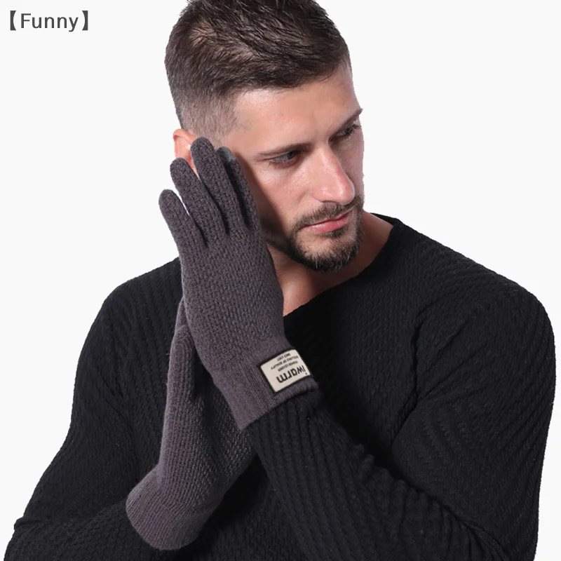 ómFunny ParqueHerbst und Winter gestrickte Wollhandschuhe, dick, warm, Radfahren, rutschfest, Fünf-Finger-Touchscreen-Handschuhe, Unisex