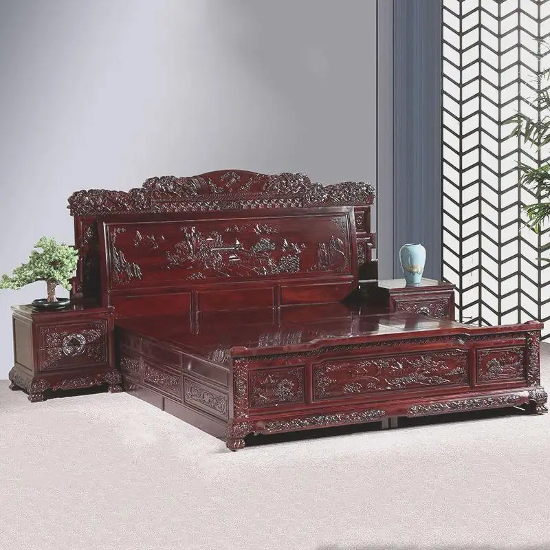 سرير من خشب الماهوجني بفرع حامض 1.8 متر 1.5 متر جميع سرير من الخشب الصلب مينغ وتشينغ كلاسيكي مزدوج عالي الجودة